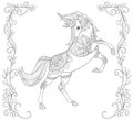 Adult coloring book,page a cute unicorn image for relaxing.Zen art style illustration. Royalty Free Stock Photo