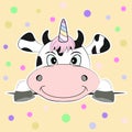 Cute fantasy cow unicorn. Greetihg card. Vector illustration. Royalty Free Stock Photo