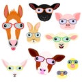 Cute farm animal babies face set