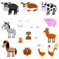 Cute Farm Animal Icon Set Collection of Cows, Donkey, Horse, Sheep, Pig, Goat, Turkey, Duck, Chickens, Dog and Cat Royalty Free Stock Photo