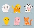 Cute farm animals cartoon flat design icons set character vector illustration