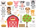 Cute farm animal cartoon set. Vector illustration. Adorable ranch animals clip art. Livestock characters flat style design. Royalty Free Stock Photo