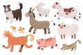 Cute farm animals collection, colored vector illustrations of cow, pig and sheepdog with textured effect. Colored doodle Royalty Free Stock Photo