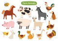 Cute farm animals collection. Doodle countryside animals set Royalty Free Stock Photo