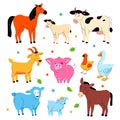 Cute farm animals - modern flat design style set of characters Royalty Free Stock Photo