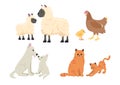 Cute farm animals. Mothers and babies. Cute animal vector illustration for kids. Cartoon flat style.