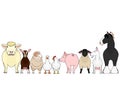 Cute farm animals in a row