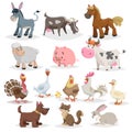Cute farm animals set. Collection of cartoon vector drawings in flat style. Royalty Free Stock Photo
