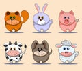 Cute Farm animals set in flat style isolated on background. Vector illustration. Royalty Free Stock Photo