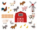 Cute farm animals set in flat style isolated on white background. Vector illustration Royalty Free Stock Photo