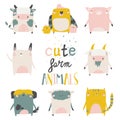 Cute farm animals set on white background. Vector illustration Royalty Free Stock Photo