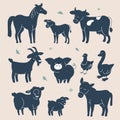 Cute farm animals silhouettes - flat design style set of characters Royalty Free Stock Photo