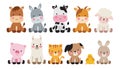 Cute Farm Animals Sitting Vector Illustration Set Royalty Free Stock Photo