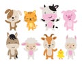 Cute Farm Animals in Standing Position Vector Illustration. Royalty Free Stock Photo