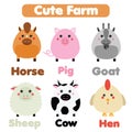 Cute farm animals wildlife set. Children style, isolated design elements, vector illustration. Goat, horse, pig Royalty Free Stock Photo