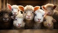 Cute farm animals, young and fluffy, looking at camera generated by AI