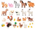 Cute farm. Big set of cartoon farm animals and pets for kids and children. Cow, horse, pig and many other Royalty Free Stock Photo