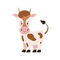 Cute farm cow with udder flat design icon isolated on white background.