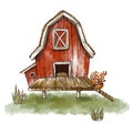 Cute farm house, Rustic vintage illustration isolated on white
