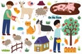 Cute farm set with animals and kids farmers. Countryside life elements collection Royalty Free Stock Photo