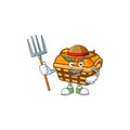 Cute Farmer basket oranges cartoon mascot with hat and tools