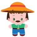Cute farmer with big hat and mustache, flat, isolated object on white background, vector illustration Royalty Free Stock Photo