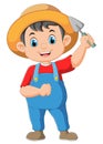 Cute farmer character holding small shovel