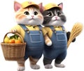 Cute Farmer kitten character design. Ai-Generated.