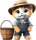 Cute Farmer kitten character design. Ai-Generated.