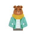 Cute fashion bear guy character, hipster animal flat vector illustration