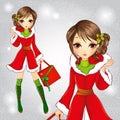 Cute Fashion Brunette Girl Dressed As Santa Claus