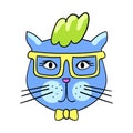 Cute fashion cat with sunglasses. Trendy quirky cartoon doodle patch badge.