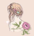 Cute fashion girl illustration. Young girl with braided hair