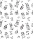 Cute fashion hipster rabbits pets black and white seamless pattern Royalty Free Stock Photo