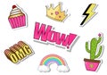 Cute fashion patch badges with crown, cactus, rainbow , cupcake,lightnin and other elements.