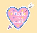 Cute fashion patch with make a wish lettering in pink heart