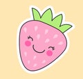 Cute fashion patch of pink strawberry with smiling face