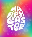 Cute fashion 80s style Happy Easter typography lettering on gradient background