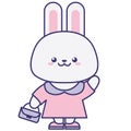 Cute fashionable rabbit in pink dress. Flat design for poster or t-shirt. Vector illustration Royalty Free Stock Photo