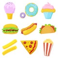 Cute fast food icons set. Vector illustration