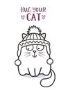 Cute fat cat in a hat for greeting card design