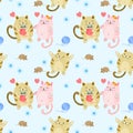 Cute fat cat and rat seamless pattern. Royalty Free Stock Photo