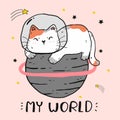 Cute fat cat sit on the world, cat world, my world, funny cat clip art for sticker, sublimation, greeting card, sticker, printable