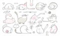 Cute fat cats and funny kitten doodle vector set. Happy international cat day characters design collection with flat and outlined Royalty Free Stock Photo