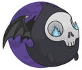 Cute Fat Ghost with Bat Wings and Skull Mask, Vector Illustration