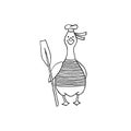 Cute fat goose sailor with an oar in hand-drawing style.