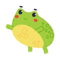 Cute Fat Green Frog or Toad Character Leaping or Hopping Vector Illustration