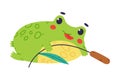 Cute Fat Green Frog or Toad Character with Swamp Reed Vector Illustration Royalty Free Stock Photo