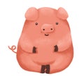 Cute fat little baby piglet pig piggy cartoon character chalk drawing illustration