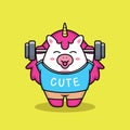 cute fat unicorn gym fitness cartoon